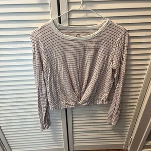 Aerie Real Soft Medium pink stripes long sleeved crop top